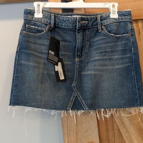 PAIGE Dresses & Skirts - Paige Alethea Denim Raw Hem Mini Skirt Blue size 26 NWT
